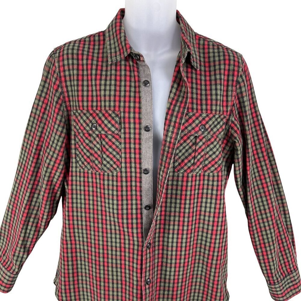 Converse Mens M Y2K Plaid Button Up Heavy Shirt Long Sleeve Shacket Preppy